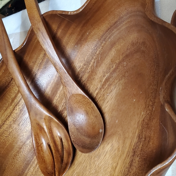 SOLD MCM Wood Monkey Pod Serving Set Vintage - Picture 4 of 7